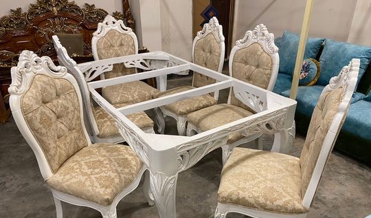 Modern six chair dining set with marble stone top for sale in Badda, Dhaka