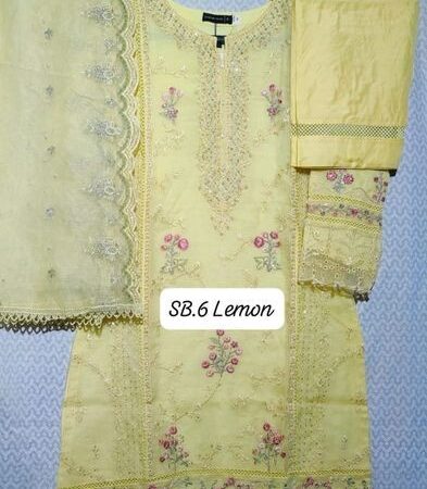 Sadabahar Luxury Organza 3-Piece Set Lemon color for sale in Dhanmondi, Dhaka