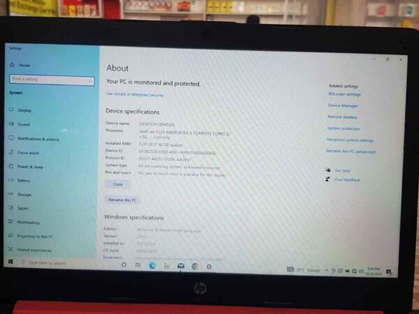 LAPTOP Hp MODEL14-CMOXX processor AMD A6-9TH GEN DDR4 RAM 8GB SSD 480GB Used For Sale In Faridpur.