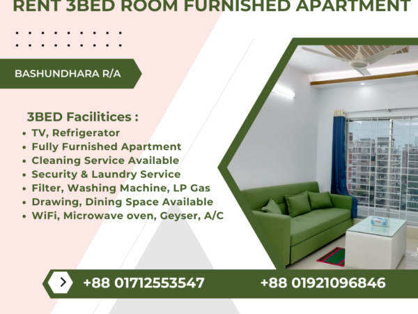 Furnished 3BHK Apartment In Bashundhara R/A for Long-Term Rental