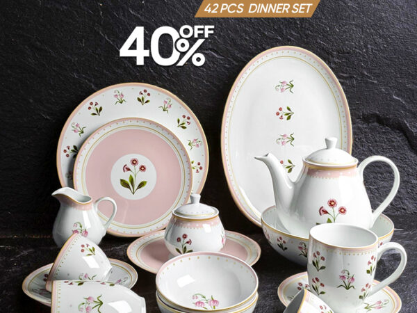 Add a touch of beauty to your table with the elegant Flora 42-piece dinner set, now at 40% off