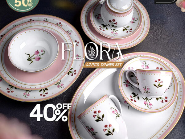 Add a touch of beauty to your table with the elegant Flora 42-piece dinner set, now at 40% off