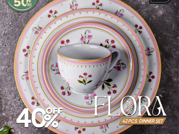 Add a touch of beauty to your table with the elegant Flora 42-piece dinner set, now at 40% off