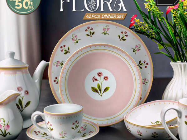 Add a touch of beauty to your table with the elegant Flora 42-piece dinner set, now at 40% off