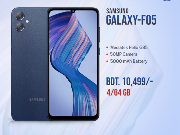 Samsung Galaxy F05 with 5000 mAh Battery 4/64 GB Modal Mobile Phone Sale In Panthapath, Dhaka.