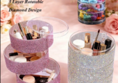 3-Layer Rotating Rhinestone Makeup Organizer